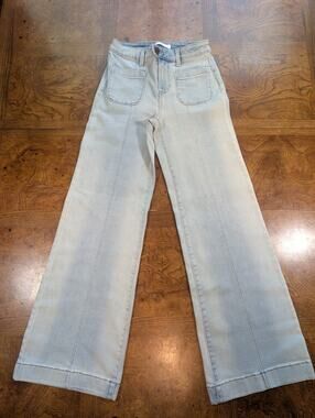 WIDE LEG Jeans LC Lauren Conrad 0 Light Wash High Rise Patch Pocket Flare Denim